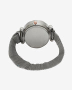 Silver Crystal Stones Analog Round Dial With Silver Metal Mesh Strap