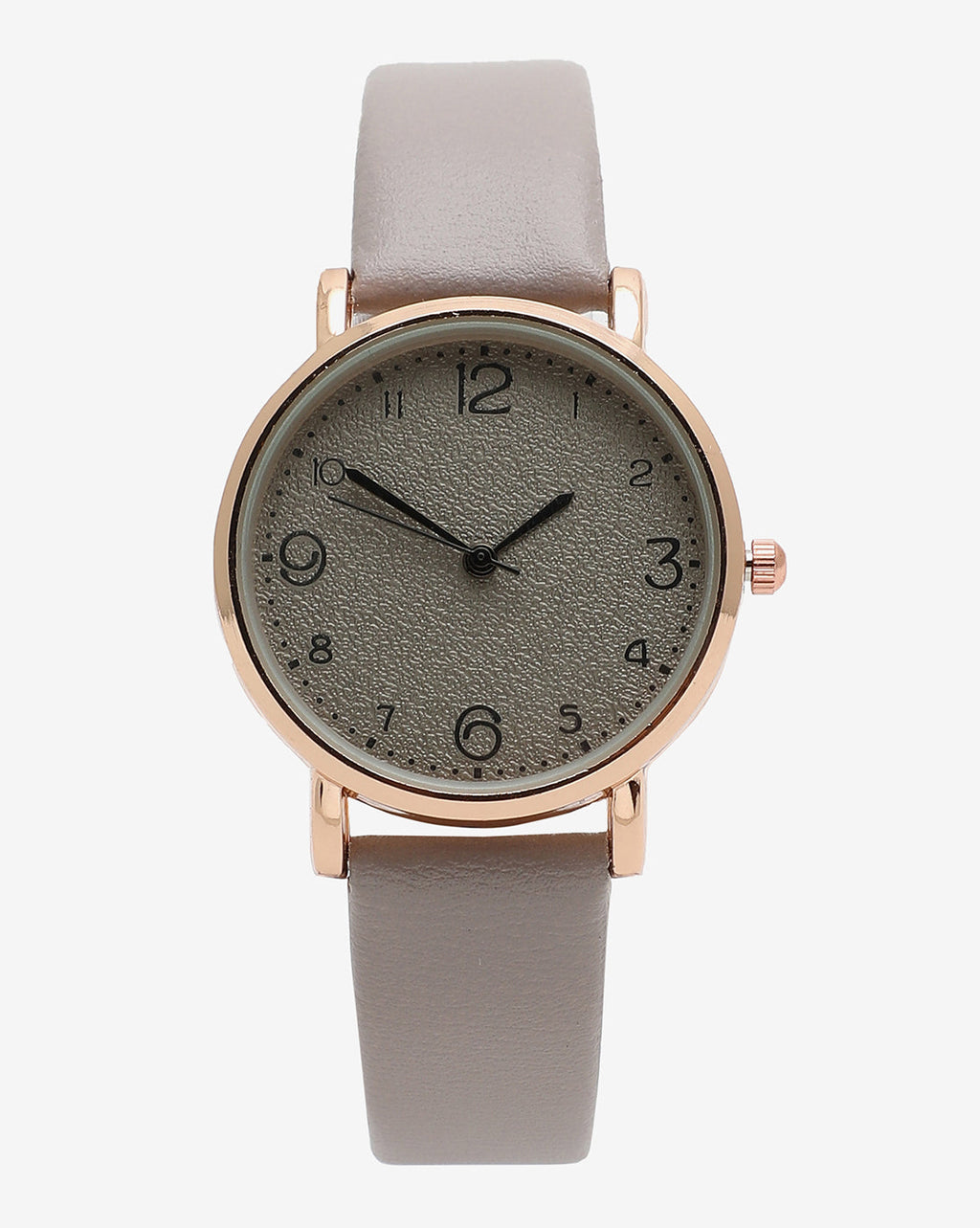 Grey & Gold Analog Round Dial With Black Hour Marker & Grey Leather Strap