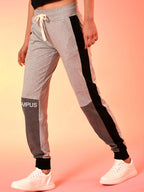 Grey & Black Slim Fit Colourblocked Trackpant