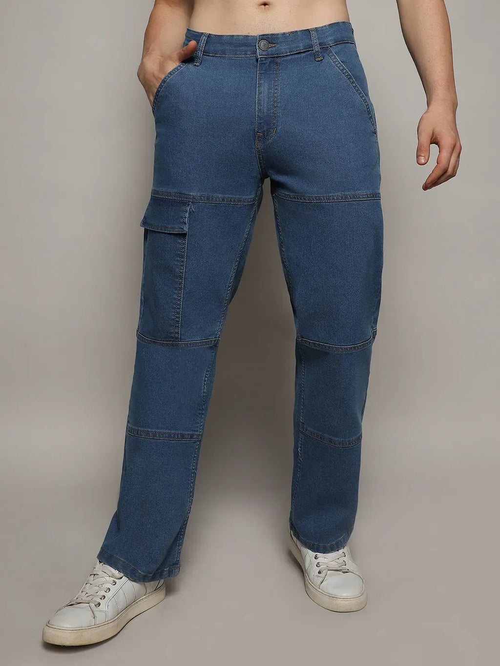Campus Sutra Panel Patch Pocket Denim Jeans