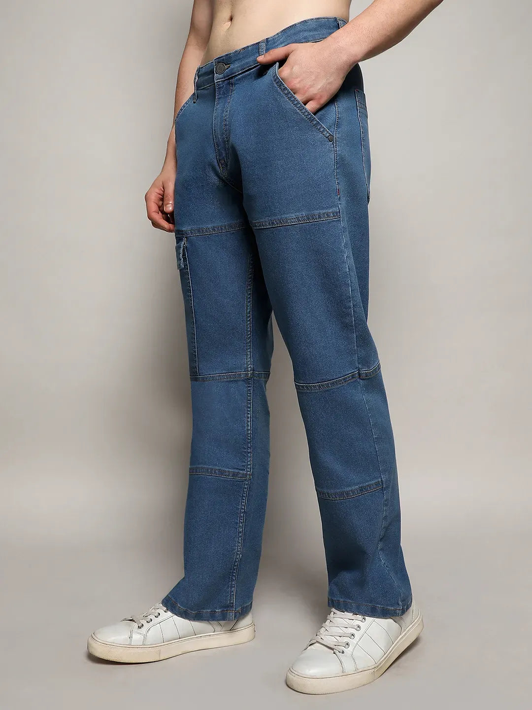 Campus Sutra Panel Patch Pocket Denim Jeans
