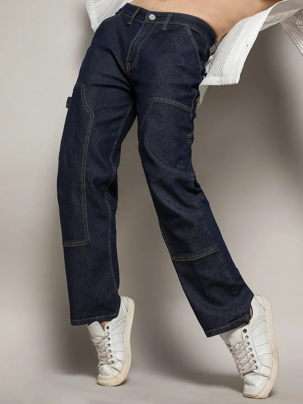Campus Sutra Paneled Patch Pocket Denim Jeans