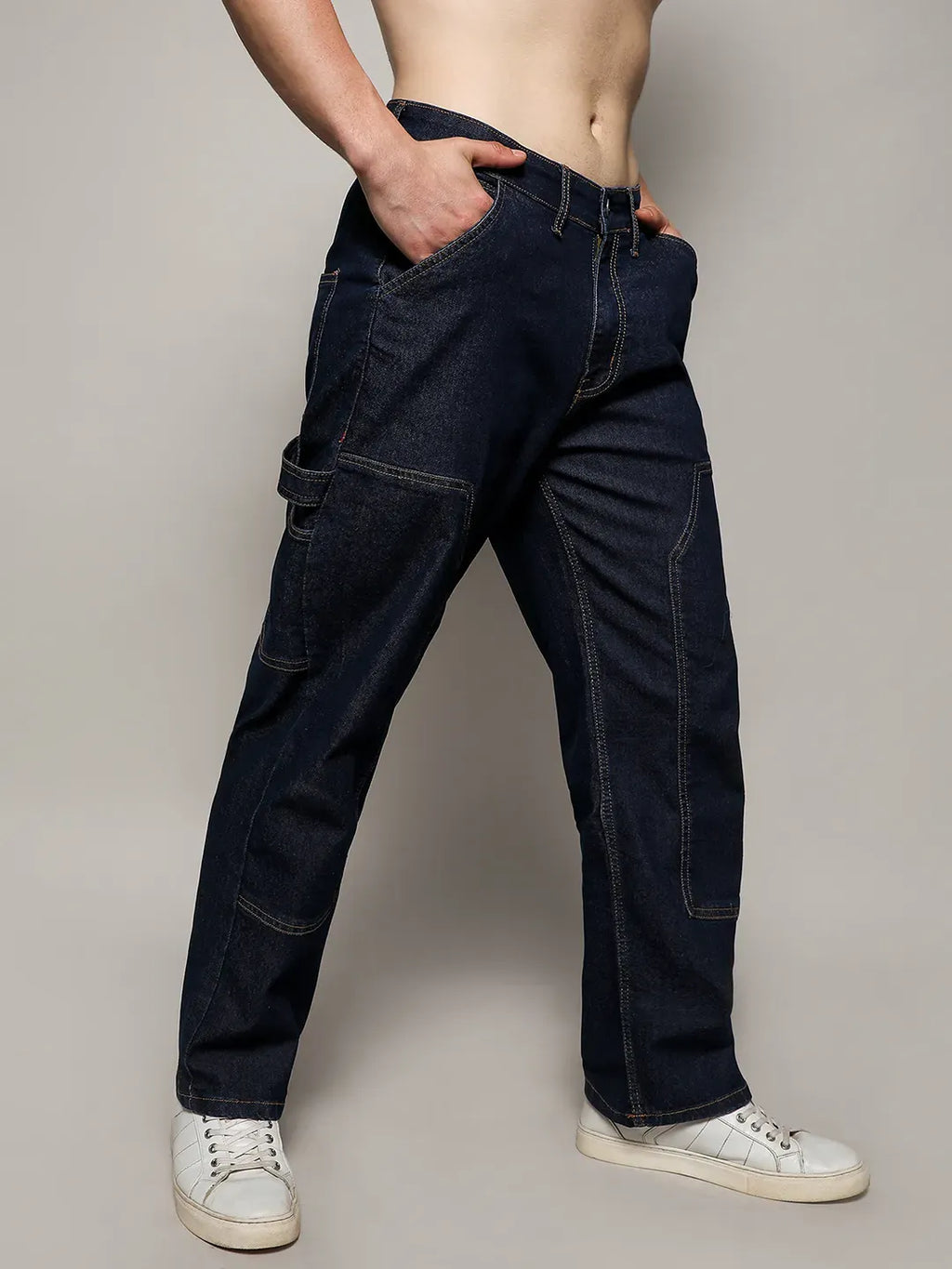 Campus Sutra Paneled Patch Pocket Denim Jeans
