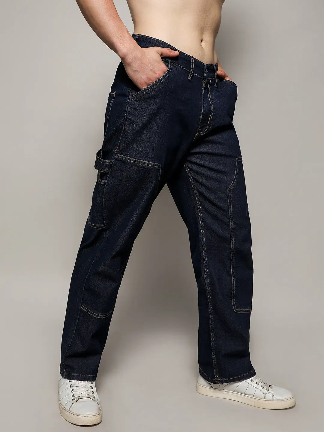 Campus Sutra Paneled Patch Pocket Denim Jeans
