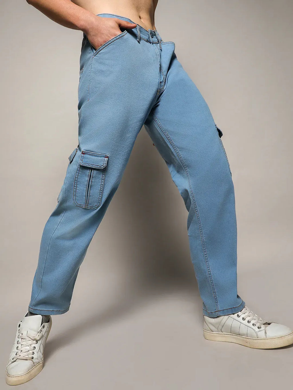 Campus Sutra Straight Cargo Denim Jeans