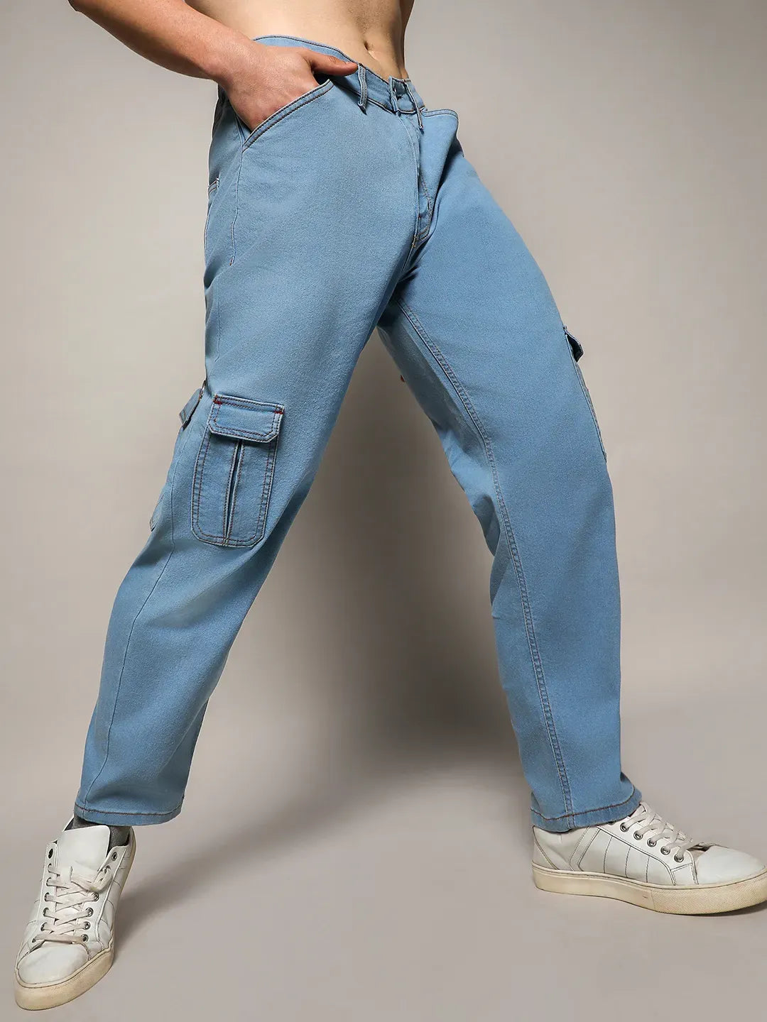 Campus Sutra Straight Cargo Denim Jeans