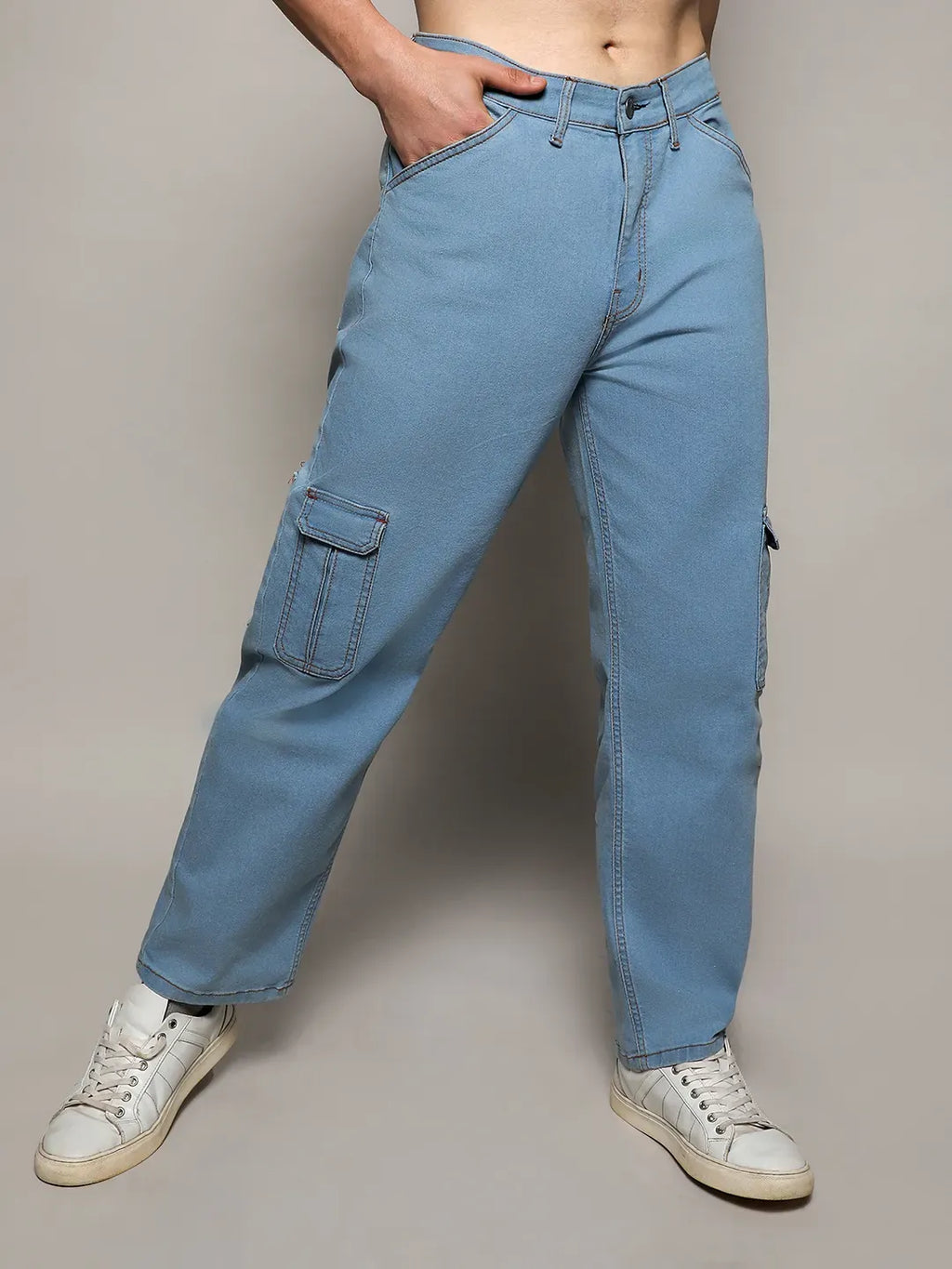 Campus Sutra Straight Cargo Denim Jeans