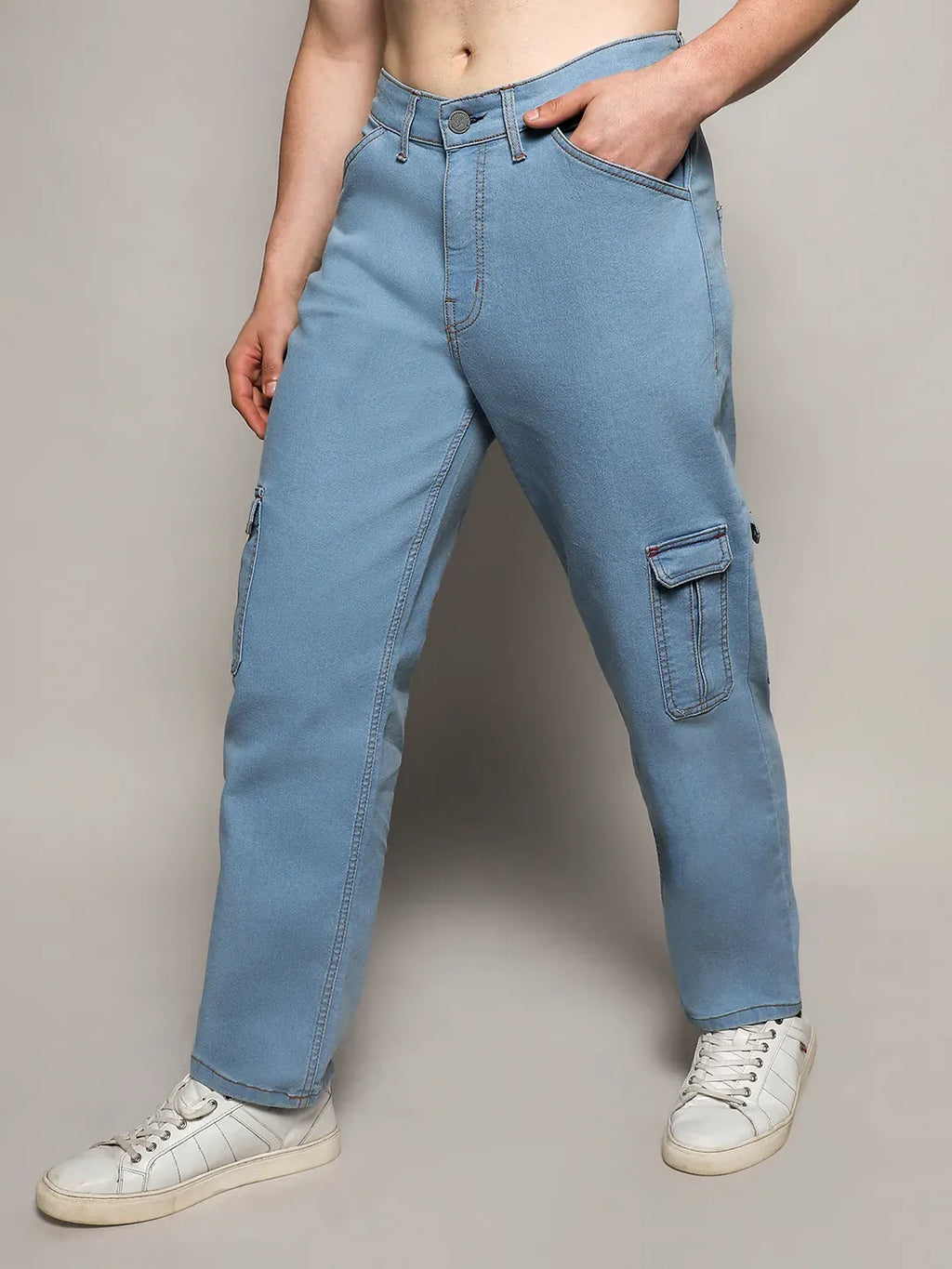 Campus Sutra Straight Cargo Denim Jeans