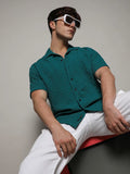 Campus Sutra Self-Design Creased Striped Shirt