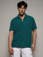 Campus Sutra Self-Design Creased Striped Shirt
