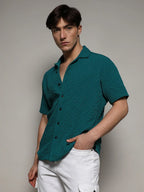Campus Sutra Self-Design Creased Striped Shirt