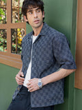 Campus Sutra Men's Woven Geometric Pattern Cuban Collar Shirt