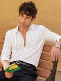 Campus Sutra Men's White & Black Striped Regular Fit Full Sleeve Spread Collar Casual Shirt