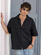 Campus Sutra Men's Textured Cuban Collar Relaxed Fit Shirt