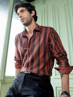 Campus Sutra Men's Rust & Black Vertical Stripe Regular Fit Casual Shirt