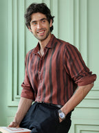 Campus Sutra Men's Rust & Black Vertical Stripe Regular Fit Casual Shirt
