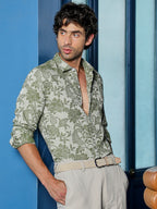 Campus Sutra Men's Sage Green Floral & Paisley Printed Casual Shirt