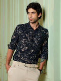 Campus Sutra Men's Navy Blue Printed Slim Fit Casual Shirt
