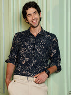 Campus Sutra Men's Navy Blue Printed Slim Fit Casual Shirt