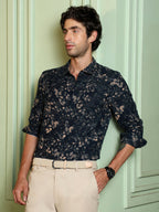 Campus Sutra Men's Navy Blue Printed Slim Fit Casual Shirt
