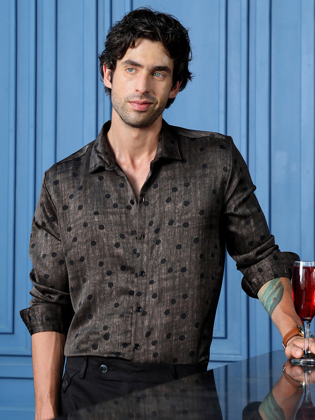 Campus Sutra Men's Slim Fit Polka Dot Printed Party Shirt
