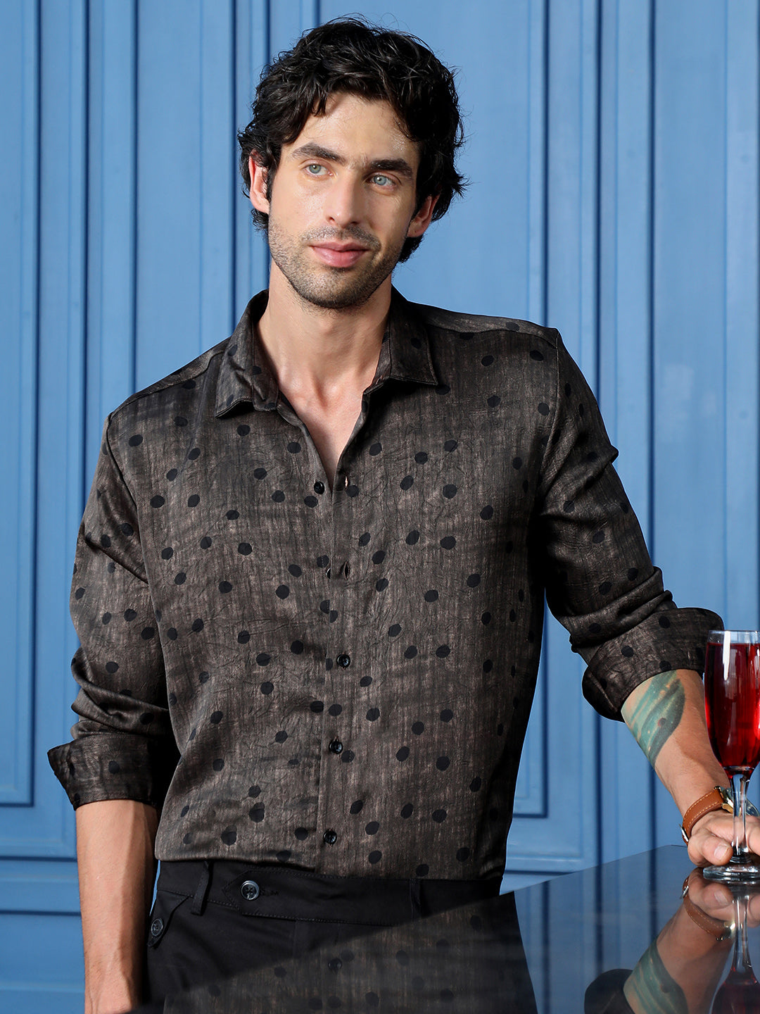 Campus Sutra Men's Slim Fit Polka Dot Printed Party Shirt