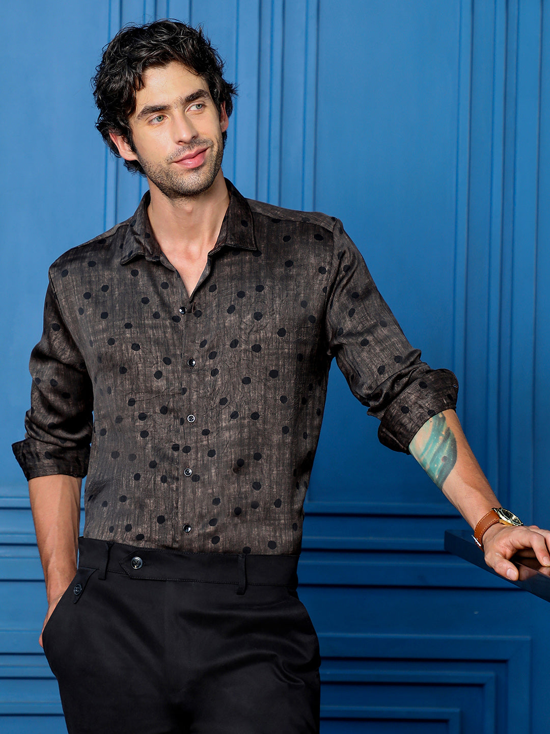 Campus Sutra Men's Slim Fit Polka Dot Printed Party Shirt