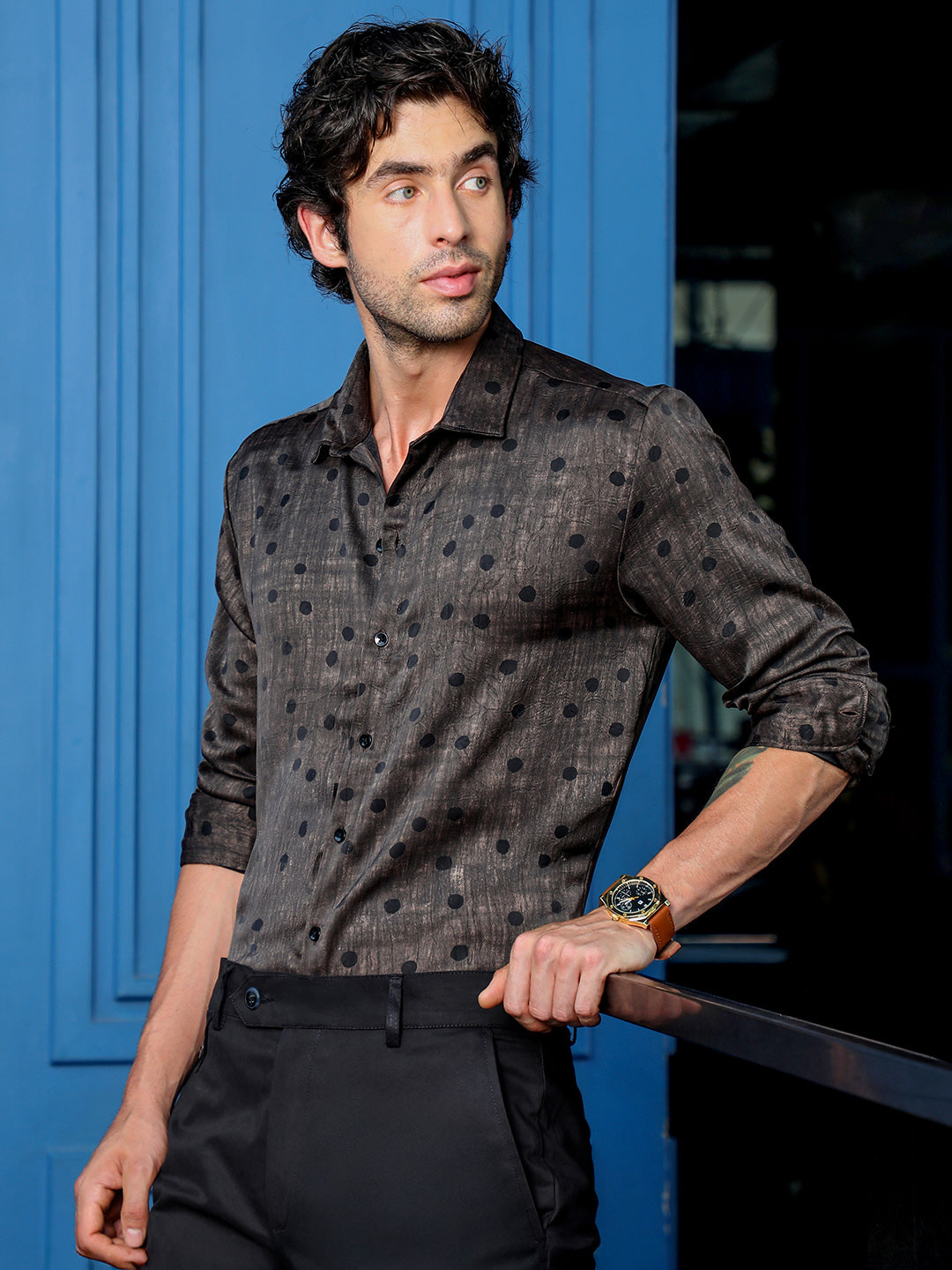 Campus Sutra Men's Slim Fit Polka Dot Printed Party Shirt