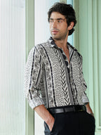 Campus Sutra Men's Abstract Print Cuban Collar Casual Shirt