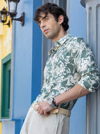 Campus Sutra Men's Sage Green Floral Printed Casual Shirt