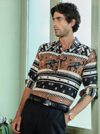 Campus Sutra Men's Ethnic Elephant Print Full Sleeve Casual Shirt