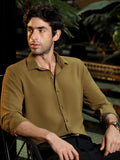 Campus Sutra Men's Solid Mustard Cuban Collar Cotton Shirt