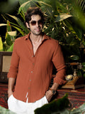 Campus Sutra Men's Rust Textured Cotton Regular Fit Casual Shirt