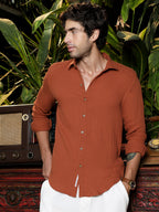 Campus Sutra Men's Rust Textured Cotton Regular Fit Casual Shirt