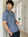 Campus Sutra Men's Blue Vertical Striped Polo T-Shirt