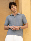 Campus Sutra Men's Blue Chevron Textured Cotton Blend Polo T-Shirt