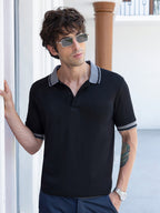 Campus Sutra Men's Black Tipped Polo T-Shirt with Grey Contrast Details