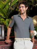 Campus Sutra Men's Grey High-Stretch Zip Neck Polo T-shirt