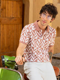 Campus Sutra Men's Mauve Geometric Print Cotton Blend Polo T-Shirt
