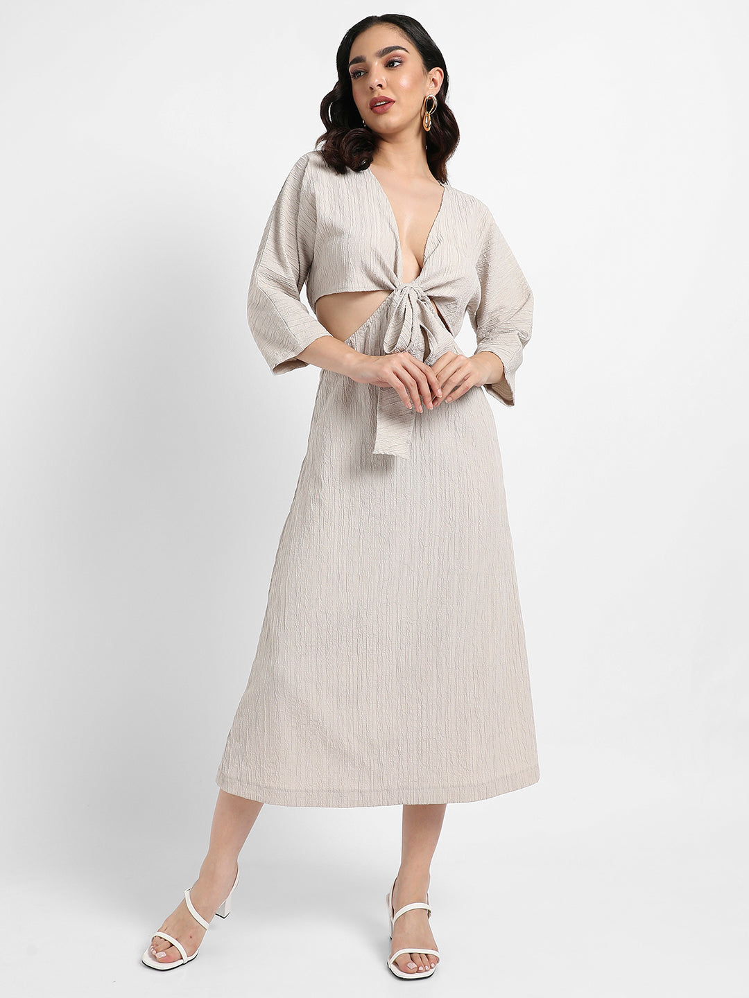 Solid Dress With Tie-Up Cutout Detail