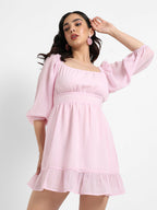 Solid Balloon Sleeve Dress