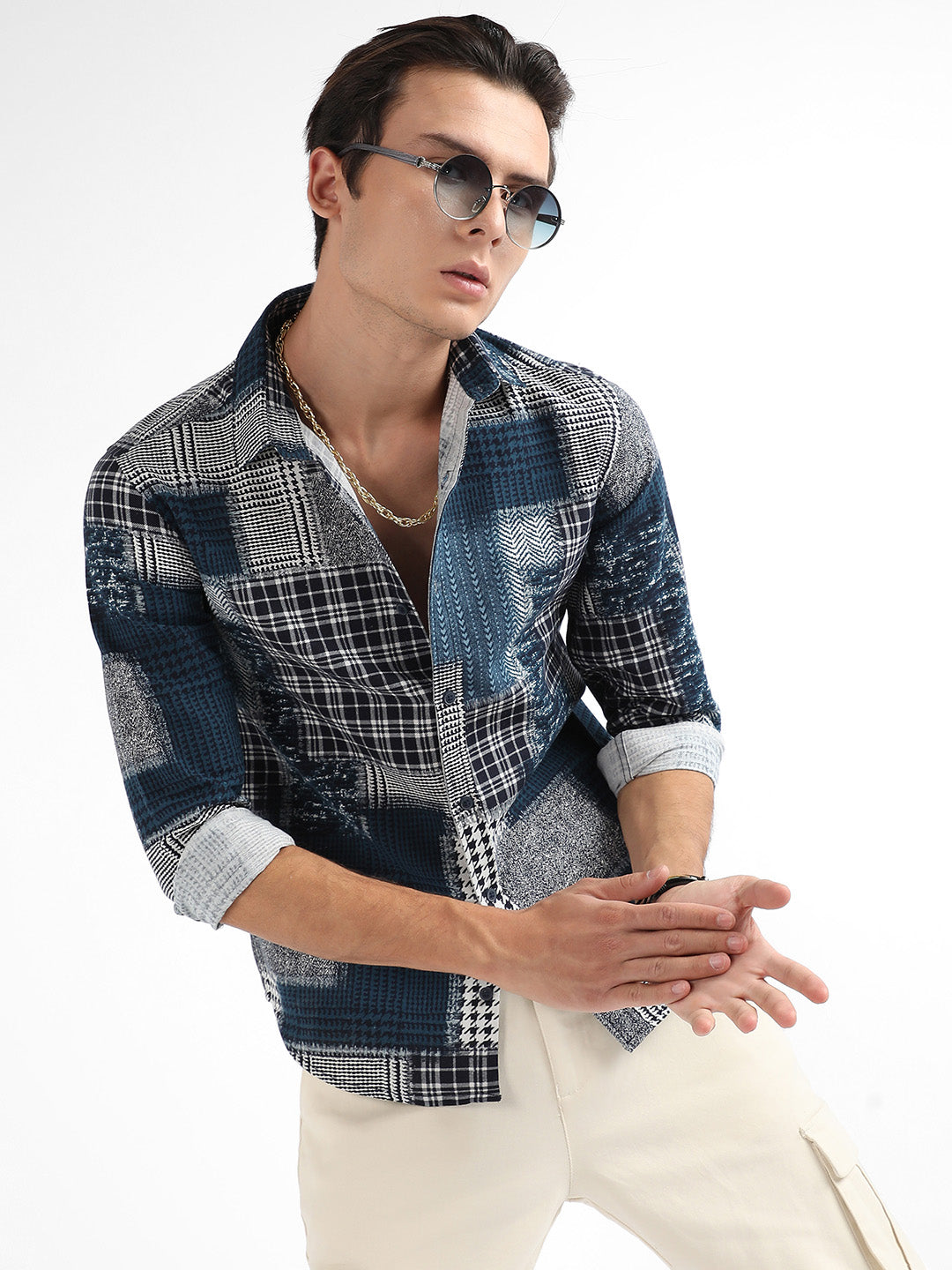 Campus Sutra Herringbone Block Shirt