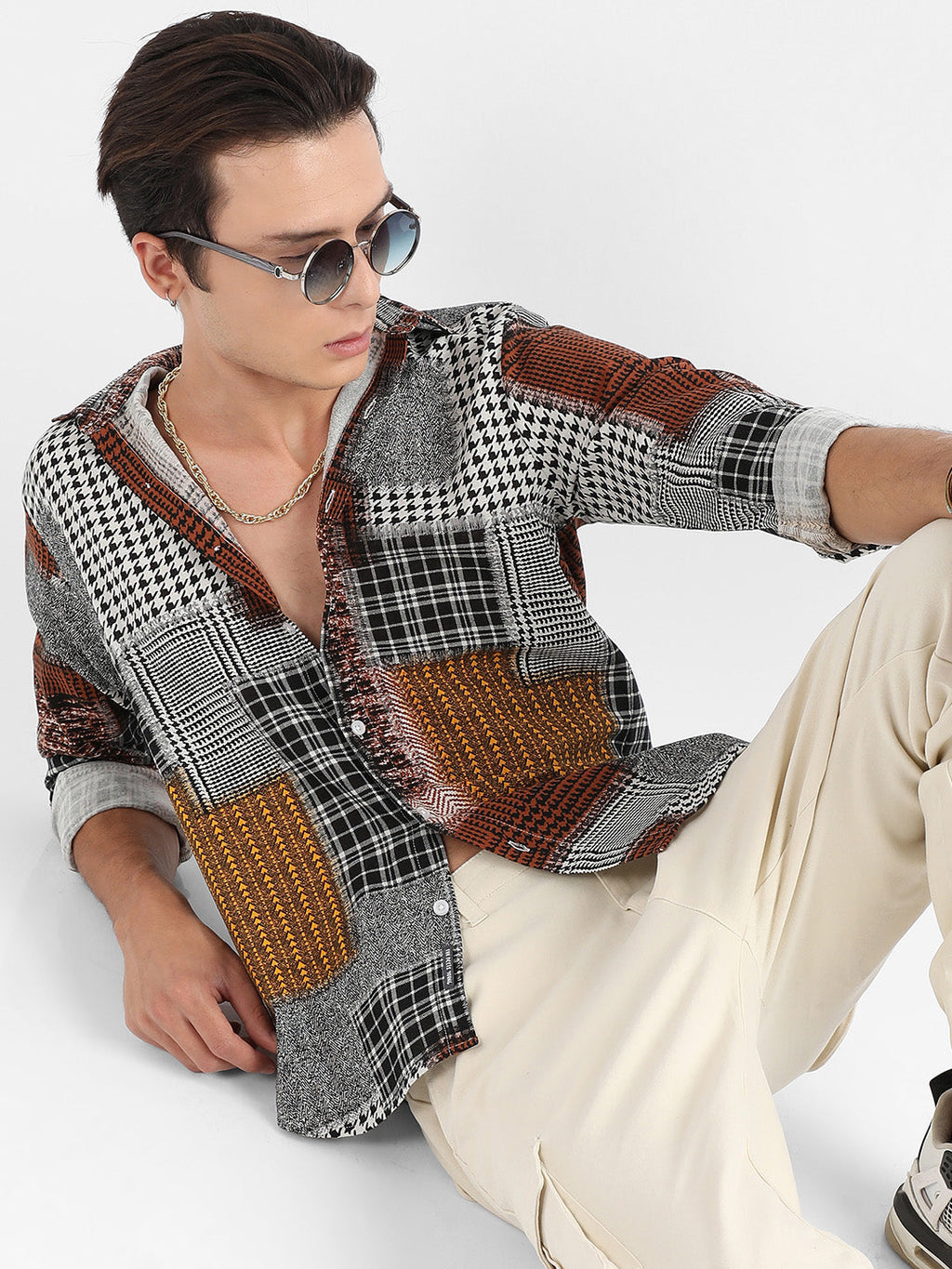 Campus Sutra Herringbone Block Shirt
