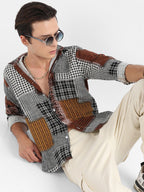 Campus Sutra Herringbone Block Shirt