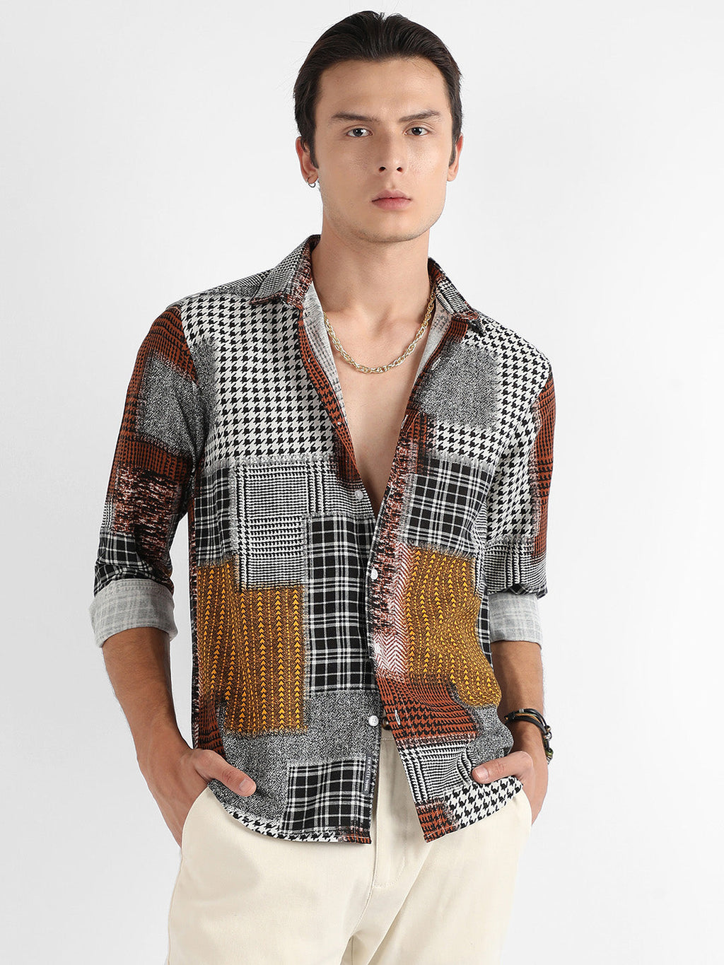 Campus Sutra Herringbone Block Shirt