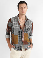 Campus Sutra Herringbone Block Shirt