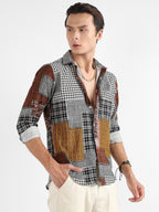 Campus Sutra Herringbone Block Shirt
