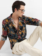 Campus Sutra Artistic Flowers Shirt