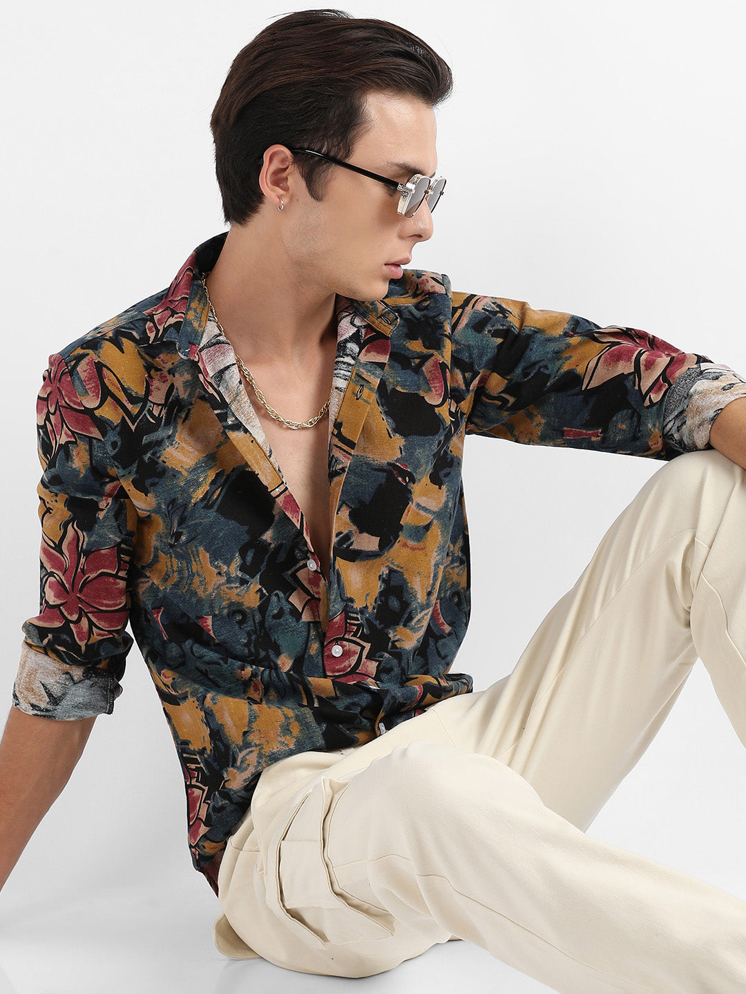 Campus Sutra Artistic Flowers Shirt