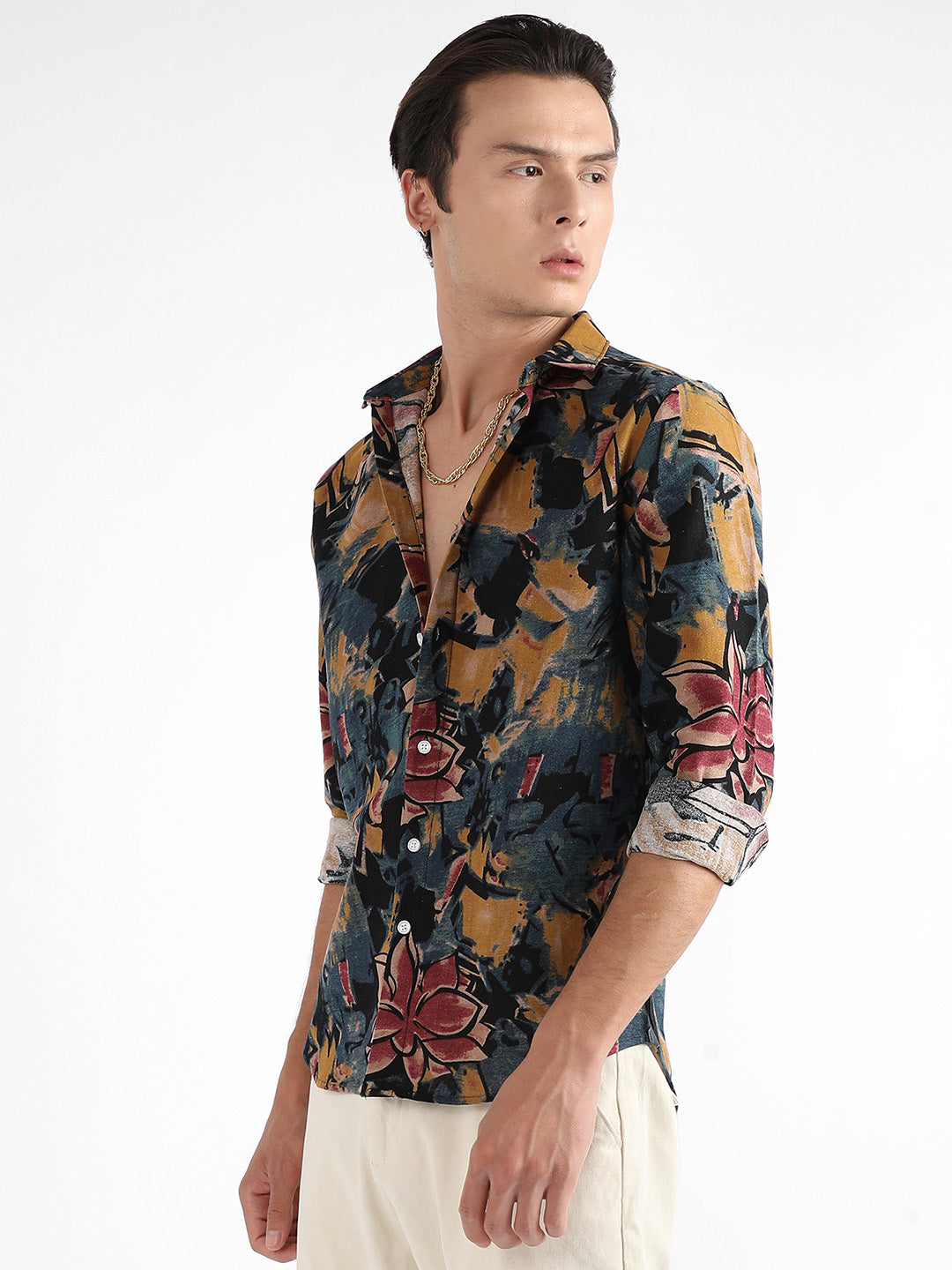 Campus Sutra Artistic Flowers Shirt